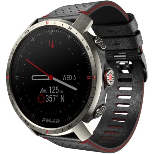 Polar Grit X Pro Titan – Premium Outdoor GPS Sports Watch – Military-Durability,Wrist-Based Heart Rate Monitor,M/L,Black / Red – Titan