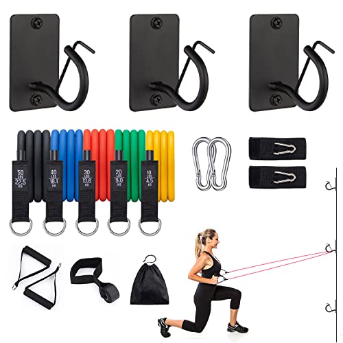 Workout Wall Mount Anchors Resistance Bands Set, Exercise Equipment Resistance Training Kit Home Gym Trainer for Suspension Strength Training Yoga Stretching Physical Therapy