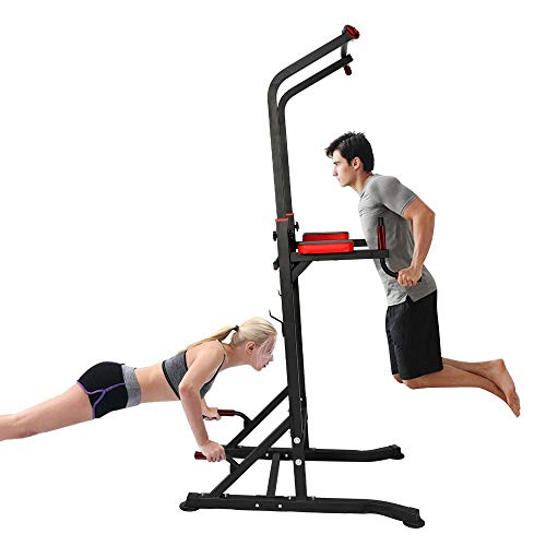 Vilobos Power Tower Multi-Functional Pull Up Bar Dip Station Push Up Workout Exercise Equipment Height Adjustable Heavy Duty Strength Training Stand for Home Gym 330 LBS Capacity