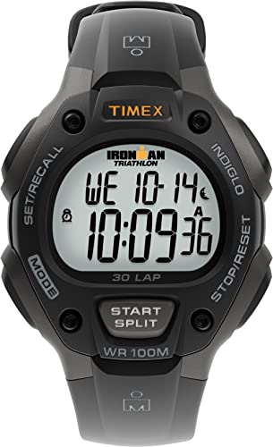 Timex Men’s T5E901 Ironman Classic 30 Gray/Black Resin Strap Watch, Black/Gray/Orange Accent, One Size