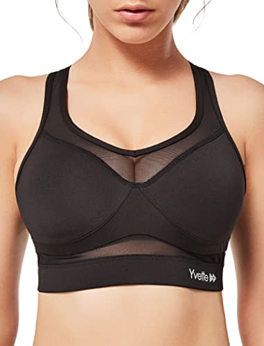 Yvette Sports Bra for Women – High Impact Padded Workout Breathable Bras Sexy Mesh Design, Black, 5XL(DF)