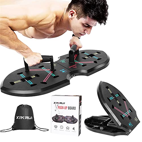 XINRUI Push Up Board Fitness — Foldable Push Up Bar, Push up Handles for Floor with Drawstring Bag, Portable Home Strength Training Equipment & Gym Accessories