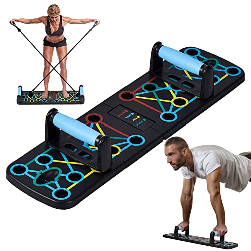 Bafoudoo Push Up Board,28 in 1 Pushups Fitness Stands with Resistance Bands, Portable Foldable Push Up Handles for Floor,Portable Strength Training Home Gym, Home Workout Equipment Push Up Board for Man and Women