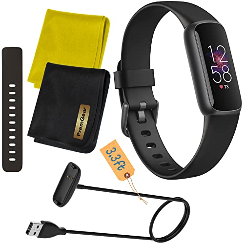 Fitbit Luxe Wellness & Fitness Tracker (Black/Graphite) with Heart Rate Monitor, Sleep Tracker, Bundle with 2 Watch Bands, 3.3foot Charge Cable & 2 PremGear Cleaning Cloths