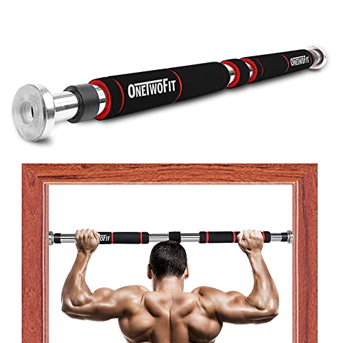OneTwoFit Pull Up Bar Doorway Chin Up Bar Household Horizontal Bar Home Gym Exercise Fitness（25.6 to 33.5 Inches Adjustable Length）HK664