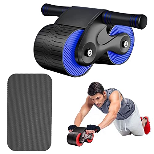 Automatic Rebound Abdominal Wheel, Ab Roller Wheel Exercise Equipment with Knee Pads, Roller Wheel for Abdominal Exercise Fitness, Suitable for Beginners Core Training（Blue and Black）