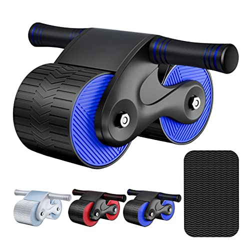 Automatic Rebound Abdominal Wheel-New Springback Wheels Roller Domestic Abdominal Exerciser-Double Round Ab Roller Wheel Exercise Equipment with Knee Mat for Abdominal Core Strength Training for Beginners Home Workout (Blue)