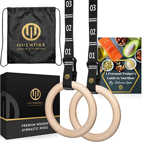 Wooden 1.25″ Gymnastic Rings with Quick Adjustable Straps – Calisthenics Equipment for Home Full Body Workouts – Bodyweight Suspension Trainer – Outdoor Workout Olympic Pull Up Rings – Fitness Gifts