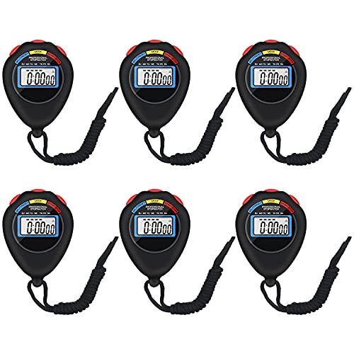 6 Pack Multi-Function Electronic Digital Sport Stopwatch Timer, Large Display with Date Time and Alarm Function,Suitable for Sports Coaches Fitness Coaches and Referees（Black）