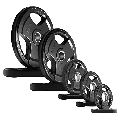 RitFit Weight Plates for Barbell, 2-Inch Olympic Rubber Grip Plates for Weightlifting and Strength Training in Home & Gym, Single, Pair and Sets(195 LB, Set)