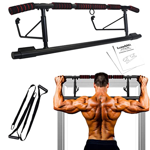 LUXEAMZ [2023 Upgrade] Multi-Grip Pull up Bar for Doorway, Portable Pullup Chin up Bar Home, No Screws, Multifunctional Dip bar Fitness, Door Exercise Equipment Body Gym System Trainer