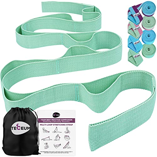 [NEW 2023] TECEUM Stretching Strap for Yoga & Physical Therapy – 10 Loops – Choice of materials & colors – Non-elastic Leg Stretch Out Straps for Stretching, Exercising, Pilates, Post-injury Rehabilitation for All Levels – For Men & Women