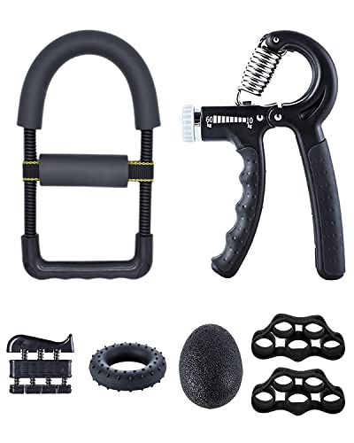 XonyiCos Hand Grip Strengthener kit（7 Pack）, Forearm Workout Trainer Adjustable Hand Grip Exercise,Finger Strength Exerciser, Finger Stretcher, Grip Ring & Stress Relief Grip Ball for Finger Rehab