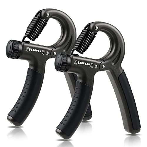 NIYIKOW 2 Pack Grip Strength Trainer, Hand Grip Strengthener, Adjustable Resistance 22-132Lbs (10-60kg), Non-Slip Gripper, Perfect for Musicians Athletes and Hand Rehabilitation Exercising-Carbon Black