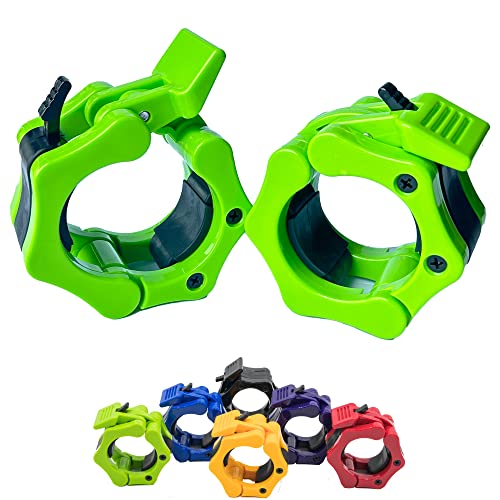 Barbell Clips Barbell Clamps Weight Olympic Barbell Collar 2 Inch Set,Quick Release Snap Lock for Gym Workout lifting,Squat Rack Cage Equipment Attachment,Lifting Deadlift,Squat (Green)