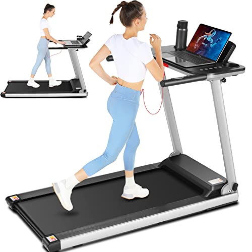 Folding Treadmill with Desk, 2.25 HP Treadmill for Home, Bluetooth Speaker Portable Compact Treadmill 265 LB Capacity,Easy Assembly for Family&Office
