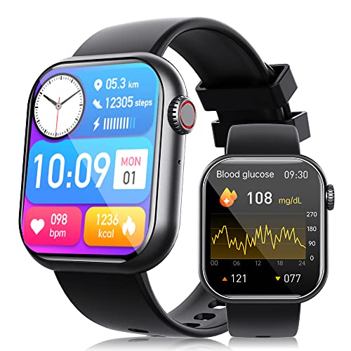 𝐁𝐥𝐨𝐨𝐝 𝐆𝐥𝐮𝐜𝐨𝐬𝐞 Smart Watch with Bluetooth Call for Men Women, Smartwatch Fitness Tracker Heart Rate Monitor Blood Sugar Oxygen Pressure Tracking for Android iOS Phones, IP67 Waterproof