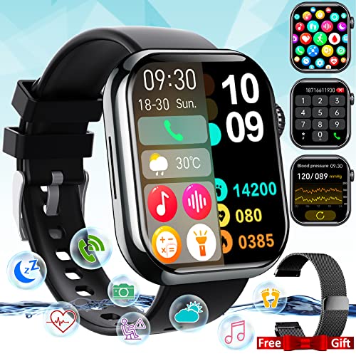 Smart Watch for Men Women, 1.88″ Smartwatch with Blood Pressure Body Temperature Heart Rate Monitor Touch Screen Bluetooth Watch (Make/Answer Call) IP67 Waterproof Smart Watch for Android iOS Phones
