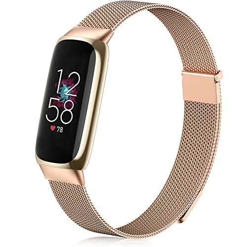 Zedoli Metal Bands Compatible with Fitbit Luxe Bands for Women Men, Stylish Milanese Mesh Loop Durable Stainless Steel Magnetic Strap for Fitbit Luxe/Luxe Special Edition Fitness Tracker, Rose Gold