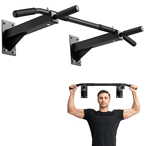 GYMAX Pull Up Bar, 440lbs Wall Mounted Pull Up Bar with 3 Grip Positions, Strength Training Chin Up Bar Station, Multi-Gripl Upper Body Fitness Workout Bar