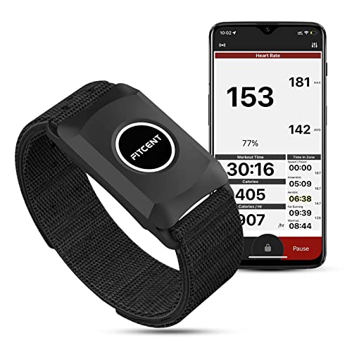 Fitcent Heart Rate Monitor Armband with Blutooth ANT+, Optical Armband Heart Rate Monitor, HRM Arm Band for Peloton IFit Strava Wahoo Zwift Garmin Watch (Black)