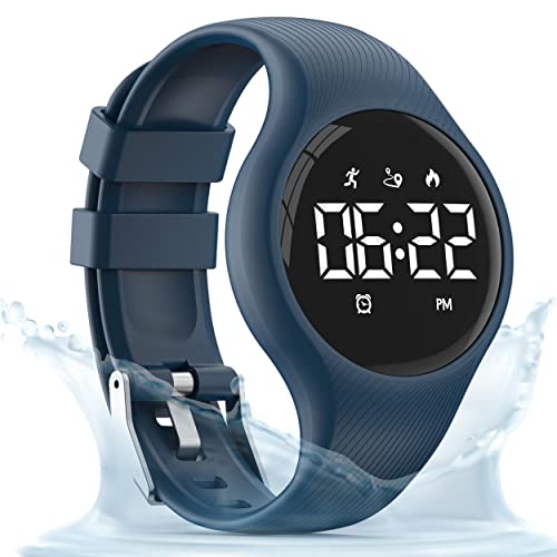 synwee Kids Digital Pedometer Watch, Step Counting Watch, IP68 Waterproof, Date/Alarm Clock/Timer, for Children Teens Boys Girls Women (LED Display- Deep Blue)