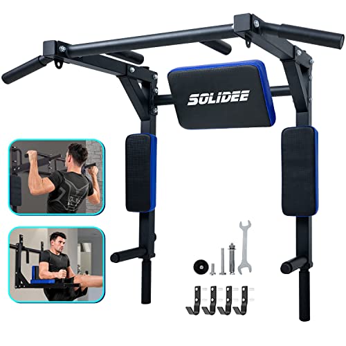 Pull Up Bar, SOLIDEE Wall Mount Pullup Bar Dip Station Multi-Grip Chin Up Bar for Home Gym Strength Training Power Tower Set Supporting Up to 440 Lbs Weight