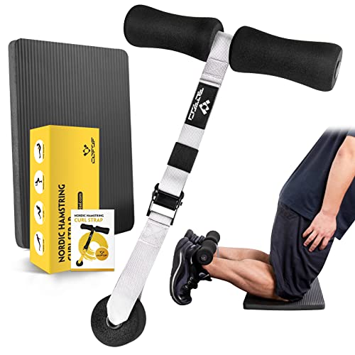 Nordic Hamstring Curl Strap with Fitness Knee Mat, Holds 420 Pounds for Hamstring Curls, Sit Up Bar for Floor, Spanish Squats, Ab Workout, 5 Seconds Setup Nordic Curl Home Fitness Equipment (Grey)