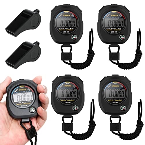 Sport Stopwatch Timer 4 Pack Digital Sports Stop Watch Timers Watches Chronometre with Calendar Alarm Hand Held Coaches and Referees Multi-Function Electronic Stopwatches for Curling Running Swimming