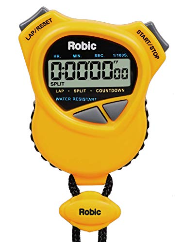Robic 1000W Dual Stopwatch with Countdown Timer- Yellow- Water Resistant- Huge LCD Display- to Hold and Use