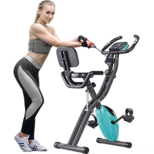 Merax Folding 3 in 1 Adjustable Exercise Bike Convertible Magnetic Upright Recumbent Bike with Arm Bands