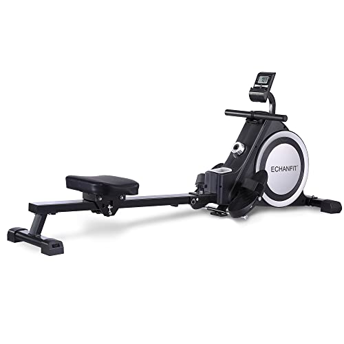 ECHANFIT Smart Magnetic Rowing Machine with Bluetooth for Home Use, 16 Levels Adjustable Resistance, LCD Monitor and Tablet Holder, 350 LB Weight Capacity Foldable Rower with Optional Free App