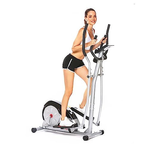 Elliptical Machine Magnetic Elliptical Training Machine for Home Use 350LB Weight Limit Elliptical Training Machines with LCD Monitor and Smooth Quiet Driven Pulse Rate Grips (Silvery)