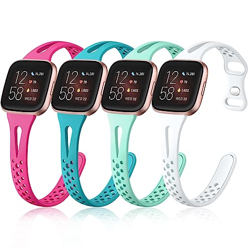 Odbeai Slim Sport Bands Compatible with Fitbit Versa 2 Bands for Women Men/Versa Bands Women，Band for Fitbit Versa Lite/SE, Slim Sport Breathable Soft Silicone Replacement Wristband for Versa, 4Packs