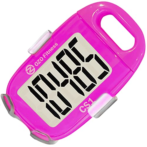 OZO Fitness CS1 Easy Pedometer for Walking – Step Counter with Large Display, Clip on and Lanyard (Pink)