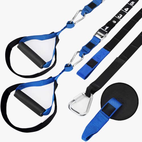 Resistance Exercise Bands for Working Out with Door Anchor System | Fitness Gear for Men and Women for Outdoors or Indoors Home Gym | Adjustable Blue Training Straps with Handles