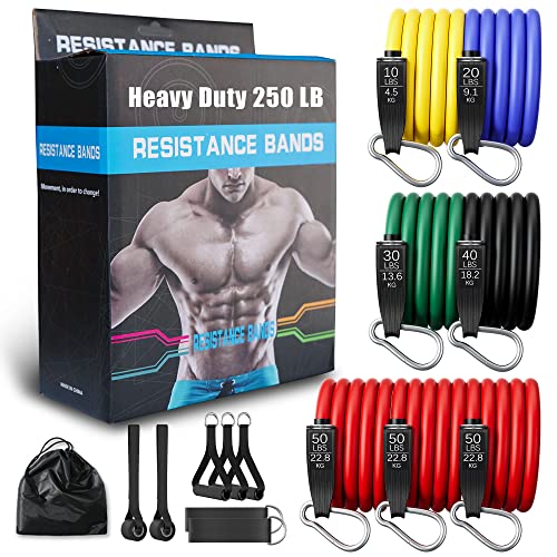 Resistance Bands Set, Upgraded Heavy Duty 250lb Exercise Bands with Handles, Exercise Suspension Trainers for Men Women, Workout Bands Strength Training Equipment with Door Anchor, Legs Ankle Straps