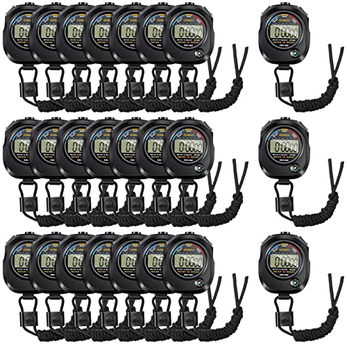 Flutesan 24 Pack Stopwatch Timers for Sports, Digital Stopwatch Large LCD Screen with Time Calendar Clock Function for Sports Coaches Fitness Coaches Referees