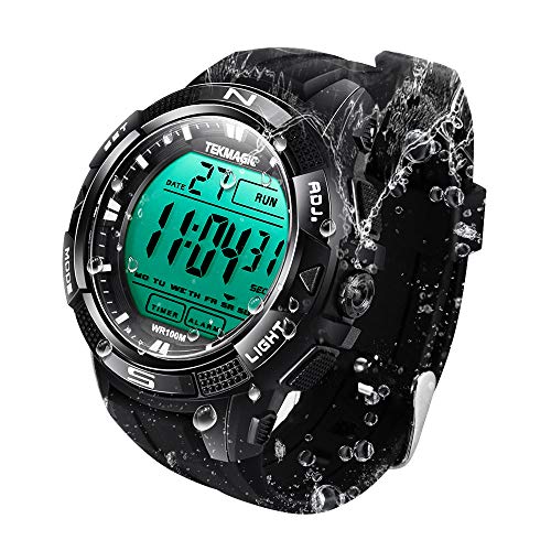 TEKMAGIC 10 ATM Digital Submersible Unisex adult Diving Watch 100m Water Resistant Swimming Sport Wristwatch Luminous LCD Screen with Stopwatch Alarm Function