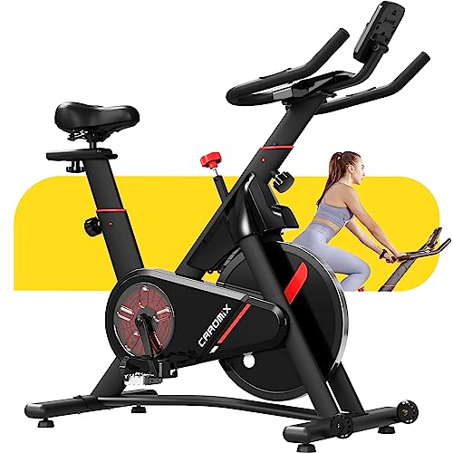 Caromix Exercise Bike Indoor Cycling Bike Magnetic Resistance Ergonomics Stationary Cycle Bike Home Bike With Heart Rate Monitoring & Comfortable Seat Cushion (Black)