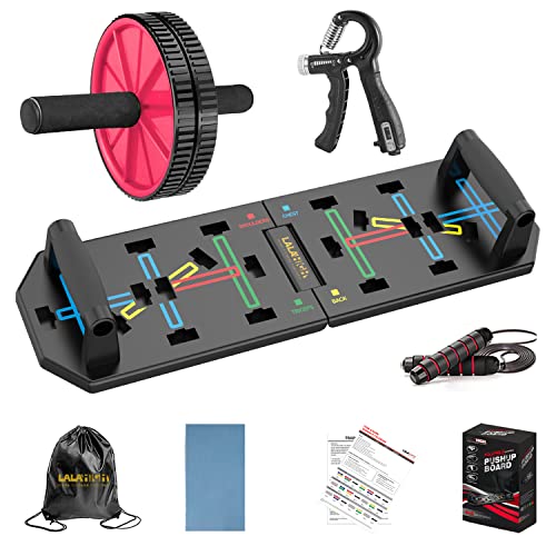 Push Up Board, 25-in-1 Home Workout Equipment with Ab Roller Wheel, Push Up Bar, Hand Grip Strengthener, Jump Rope, Home Gym System for Men Women Core Strength Training & Abdominal Exercise, Best Choice for Father’s day Gift