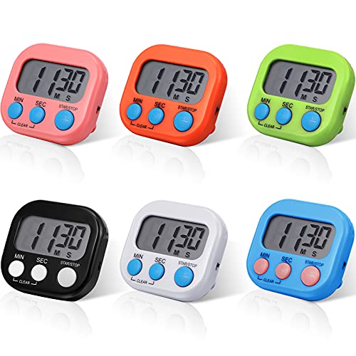6 Pieces Digital Kitchen Timer Magnetic Countdown Timer Kitchen Loud Alarm Stopwatch Large Digits Timer Clock for Cooking Baking Boiling Egg Sports Games Office Classroom Kids Teacher Study Exercise