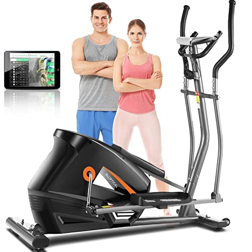 ANCHEER Elliptical Machine | Smart APP Cross Trainer with 10-Level Resistance, LCD Monitor, and Heart Rate Sensor | Compact & Quiet Home Office Cardio Exercise Equipment, 390lb Weight Capacity