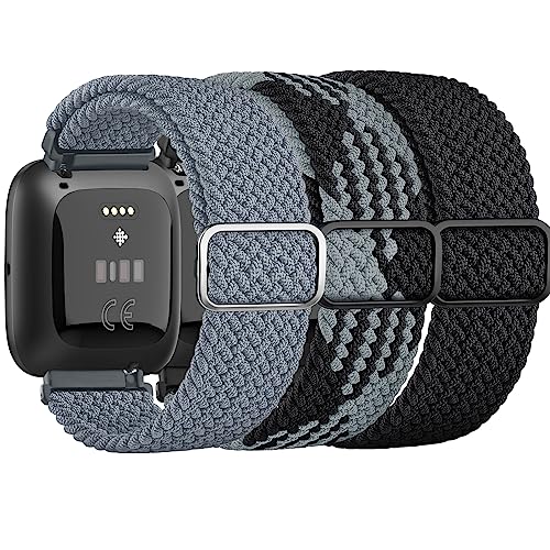 Tobfit Elastic Bands Compatible with Fitbit Versa 2 Watch Bands Women Men, Soft Adjustable Stretchy Loop Nylon Stylish Replacement Wristbands for Fitbit Versa 2 / Fitbit Versa / Versa Lite / Versa SE Watch, Black/Stormy/Gradient Black