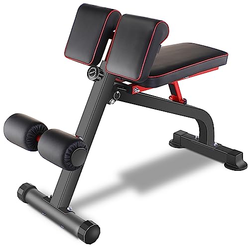 BODYRHYTHM Compact Adjustable Weighted Bench for Full Body Strength Training, Ab/Back Hyper Roman Chair, Adjustable Ab Sit up Bench, Incline Decline Bench, Flat Bench, Hyperextension Bench, Back Extension Machine (Black)
