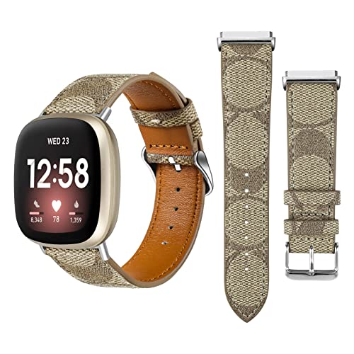 Leather Bands Compatible with Fitbit Versa 4/Versa 3/Sense 2/Sense Women Men, Designer Top Grain Genuine Leather Replacement Straps, Adjustable Soft Wristbands for Fitbit Sense 1 2/Versa 3 4(brown)