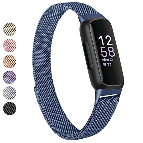 Vanjua for Fitbit Inspire 3 Bands Women Men, Stainless Steel Metal Mesh Loop Adjustable Magnetic Wristband Replacement Straps Compatible with Fitbit Inspire 3 Fitness Tracker (Sapphire Blue)