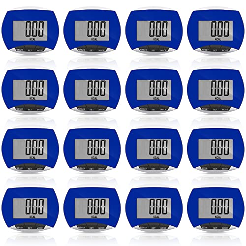 16 Pieces Blue Pedometer Step Counter Walking Running Pedometer Portable LCD Pedometer with Calories Burned and Steps Counting for Jogging Hiking Running Walking