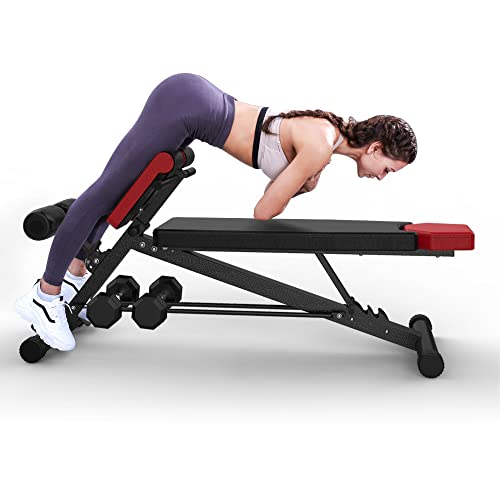 FINER FORM Multi-Functional Adjustable Weight Bench for Total Body Workout – Hyper Back Extension, Roman Chair, Adjustable Ab Sit up Bench, Decline Bench, Flat Bench. Great Ab Workout Equipment