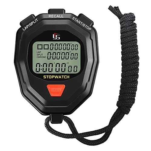 MOSTRUST Digital Sports Stopwatch Timer, 60Lap /Split Memory Stopwatch Timer Clock, Large Display Shockproof On Off Mute Function with Lanyard for Swimming Running Sports Training Coaches